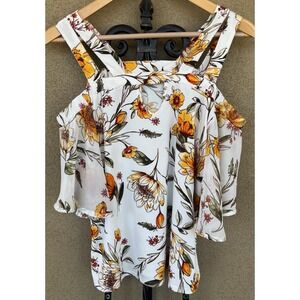 Perception Concept Floral Sunflower Cold Shoulder Top Keyhole White‎ Yellow S